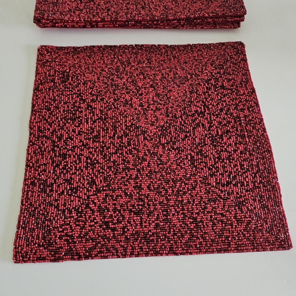 Red Beaded Placemats Set Of 8